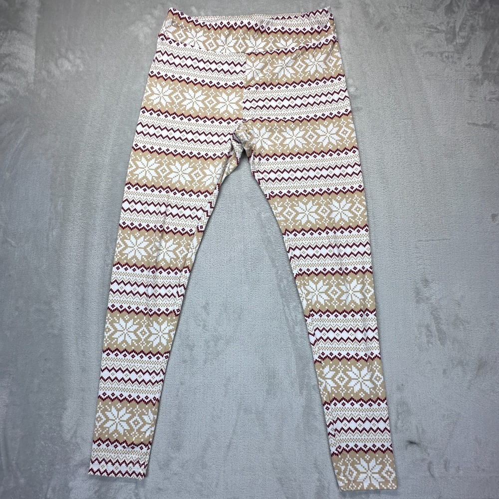 Time And Tru Leggings Womens Medium Multicolor Fair Isle Stretch Soft High Rise